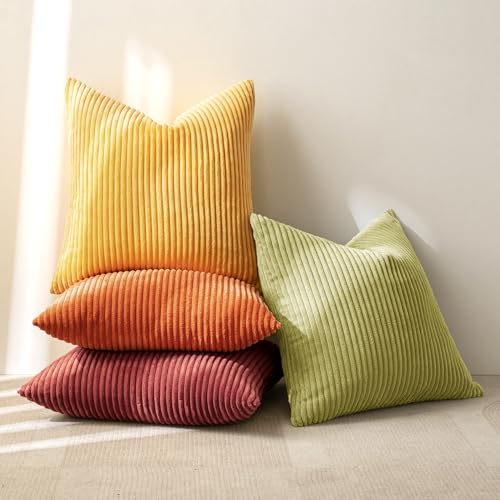 Image of MIULEE Decorative Throw Pillow Covers 20x20 Inch Set of 4, Vibrant Cushion Covers Vintage Retro Home Fall Decor Mix and Match Color Clash Design for Sofa Couch Bed Living Room Yellow Orange Rust