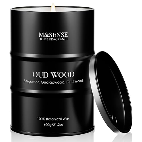Image of M&SENSE Oud Wood Large Scented Candles Natural Soy Wax, 21.2oz Long Lasting Up to 120 Hours Burning Time, Unique Candle Gifts for Men Women