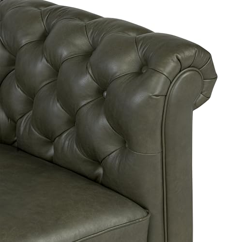 Image of Poly & BARK Lyon Leather Couch - 87.4 Inch Sofa - Full-Grain Leather Sofa for Living Room with Feather-Down Topper - Living Room Couch - Vintage Italian Leather in Olivine Green