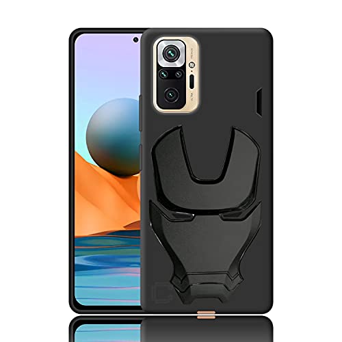 Image of COVERLY Official 3D Smooth Feel Avengers Logo Mask Soft Rugged Grip Iron Man Engraved Cartoon Movie Engraved Silicone Rubber Matte Strong Back Cover for Xiaomi Redmi Note 10 Pro Max - Black