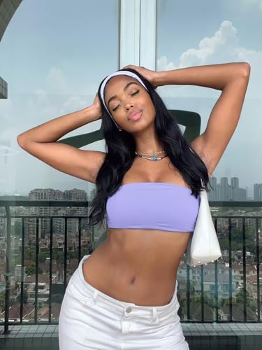 Image of YEOREO Strapless Bandeau Sports Bra for Workout Seamless Tube Top Gym Padded Wireless Bra