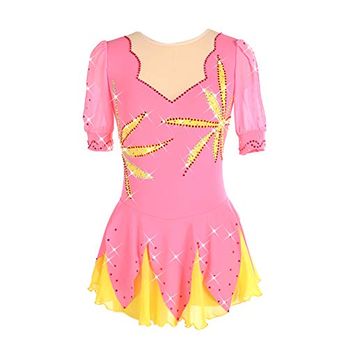 Ice Figure Skating Dress Long-Sleeved Beaded Roller Skating Skirt Leaf Pattern