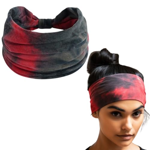 Image of XFYT Stylish Tie-Dye Sports Chic Hair Bands | Super Soft Stretch Microfibre high Sweat absorbtion Head Band for Women Girls Yoga Exercise Fitness Gym (Cherry Black)