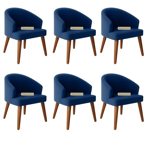 Image of Upholstery Barrel Arm Chair with Soft Serenity Suede Fabric for Dining Room, Living Room, Bedroom, Cafe, or Restaurant with Comfortable & Stylish | Blue Set of 6