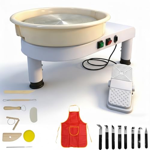 14in Pottery Wheel for Adults 350W Professional Clay Machine with 2-Level Adjustable Height (7.8-11.4) Heavy Duty Metal Base Potters Wheel with Foot Pedal & 18pcs Sculpting Kit White