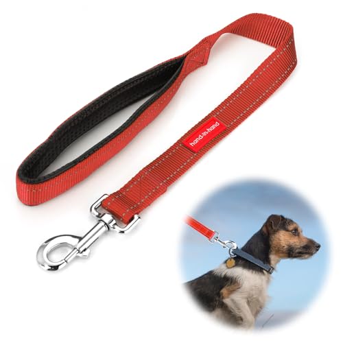 simarro Hausleine für Hunde, 60cm Hunde Leine Kurze Hundeleine mit gepolstertem Griff doppeltes Gurtband Nylon reflektierende Haustier Leinen Hundeleine Hundeleine kleine Mittel große Hunde (Rot)