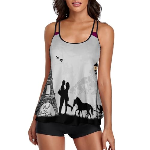 Maillot de bain tankini femme avec short de garçon et robe de plage imprimée