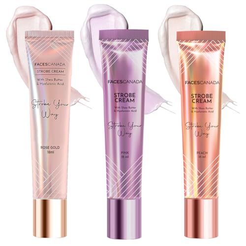 Image of FACES CANADA Blush Glow Trio Pack of 3 | Strobe Cream Mini - Rose Gold + Peach + Pink (18ml x 3) | Primer + Highlighter + Moisturizer | Flawless Radiant Dewy Skin | Illuminating & Glowing Makeup Base