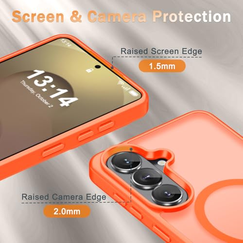Image of YENAPOON for Samsung Galaxy S26 Case, Matte Magnetic Phone Cover, Orange | Fit for MagSafe, Screen Protector included, Shockproof Military Grade Protection, Translucent Frosted Back