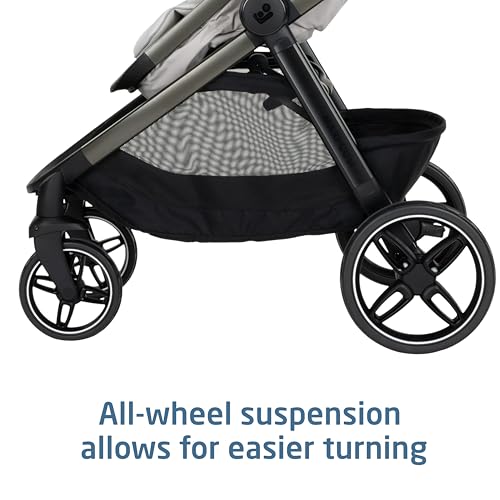 Image of Maxi-Cosi Zelia Pro 5-in-1 Travel System with Mico Pro Infant Car Seat and Baby Stroller Combo, Reversible Seat, Large Wheels, Adjustable Handle, Newborn to Toddler, Lightweight, Classic Oat