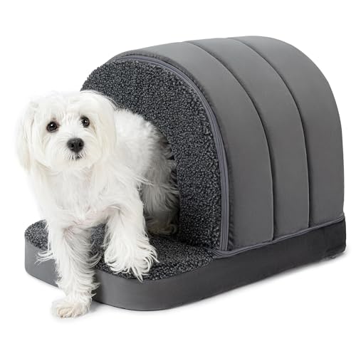 PELZIN Orthopedic Dog Bed House - Indoor Dog Kennel with Egg-Crate Foam - Porched Pet Shelter with Cover Cave - Fits 61cm Crate - Ideal for Small Breeds - 58x41cm