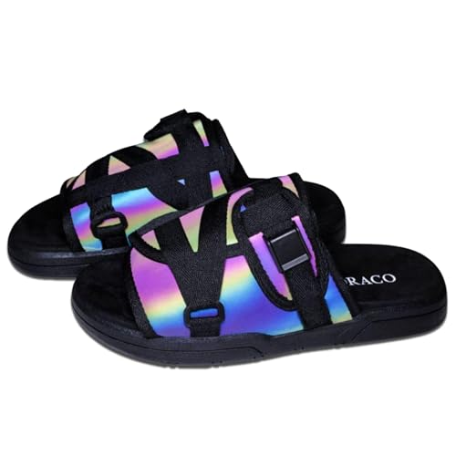 Image of Draco DracoSlides Reflective Slides for Men and Women, Wrapped in Reflective 3M with Adjustable Straps for Wide /Narrow Feet, Sandals with Arch Support & Slip Resistant, Men & Women Footwear, Black