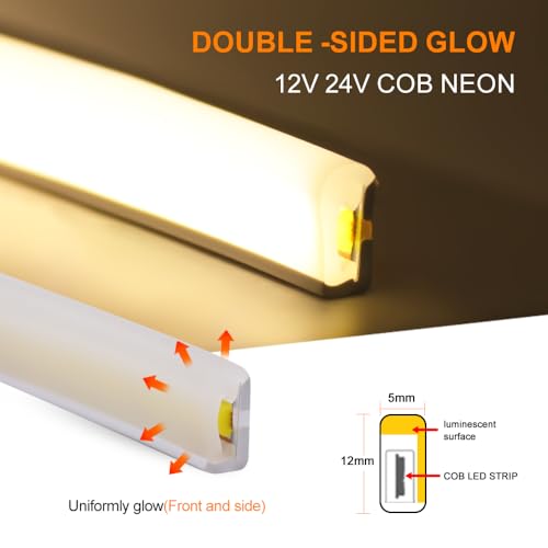 KISUFU Tira LED Neon COB 12V 1M Doble Luminiscencia miniatura 4