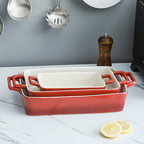 KOOV Bakeware Set, Ceramic Baking Dish, Rectangular Baking Pans Set, Casserole Dish for Cooking, Cake Dinner, Kitchen, Wrapping Upgrade, 12 x 8.5 Inches, 3-Piece (Gradient Red) - Thumbnail 2