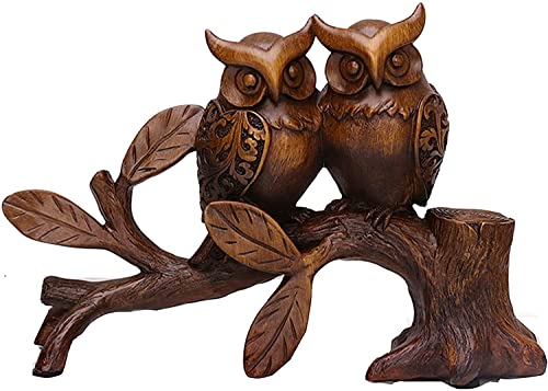 HANDIYA Sculpture Artisanale Sculpture Animaux Chouette décorations for Chiffres Deux hiboux sur Une Branche d'arbre décor Salon Salon Armoire à vin décorations