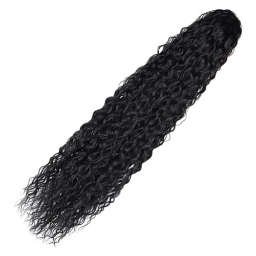 Queue de cheval synthétique ondulée à cordon noir naturel pour femme