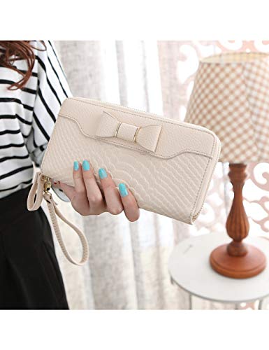 ZLJEE Las Señoras De Las Mujeres Monedero Largo Monedero Mujer Color Caramelo Arco PU Cuero   para Tarjeta De Moneda Embrague Arco Bolsa,Beige