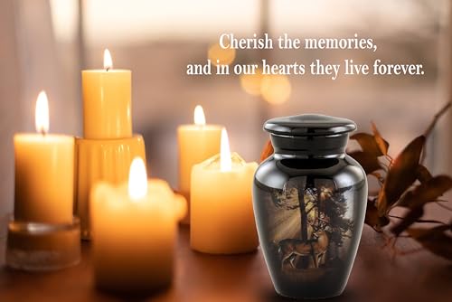 Image of Gone Hunting Deer Keepsake Urns with Sunrays - Set of 4 Majestic Buck Mini Cremation Urns for Human Ashes - Handcrafted Sharing Token Funeral & Memorial Urns with Velvet Bags & Funnel (S /4 Keepsakes)
