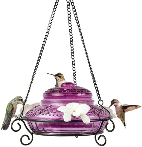 Nature's Way Alimentatore Per Colibrì Illuminato Antique Top-Fill - Azzurro/Rosa - Carica Dall'alto, Facile Da Riempire