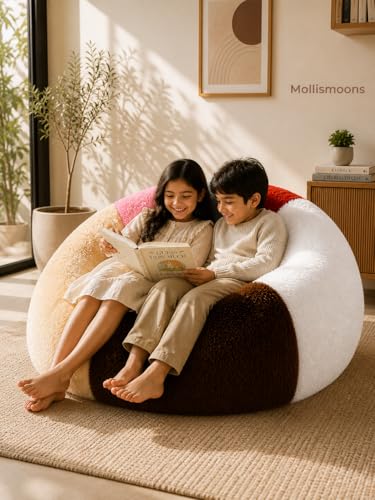Image of Mollismoons Faux Fur Bean Bag Chair Cover for Adults & Kids | Luxury Lounger & Round Floor Sofa Seating | Modern Cozy Feel | No Beans Included (Colorfull, Teardrop)