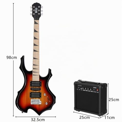 LALAHO Kit de Guitare Électrique en Forme de Flamme avec Amplificateur 20 Watts, Sac de Guitare, Courroie, Médiator pour Débutants et Guitaristes Professionnels