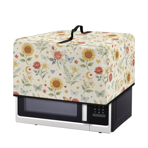 Image of Microwave Dust Cover Oil-Proof Countertop Convection Oven Cover Protective Smart Oven Protector for Kitchen Decor and Accessories, L, Sunflower Rose Butterfly Lily Flower Beige
