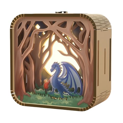 Woodbests Puzzle 3D en Bois avec Lampe LED - Veilleuse DIY Dragon - Décoration Intérieure avec Lueur Douce et Chaude