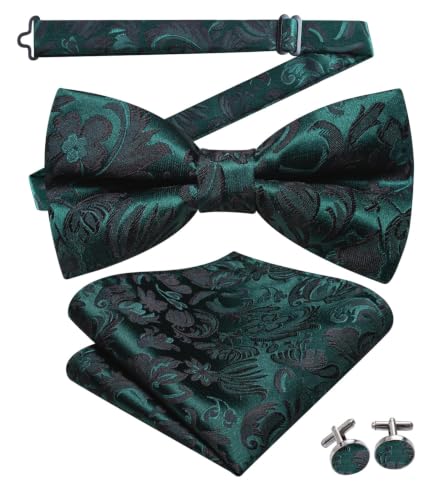 Image of Dubulle Mens Paisley Striped Bowtie Set Pre-tied Bowtie for Men and Pocket Square Set Wedding Business