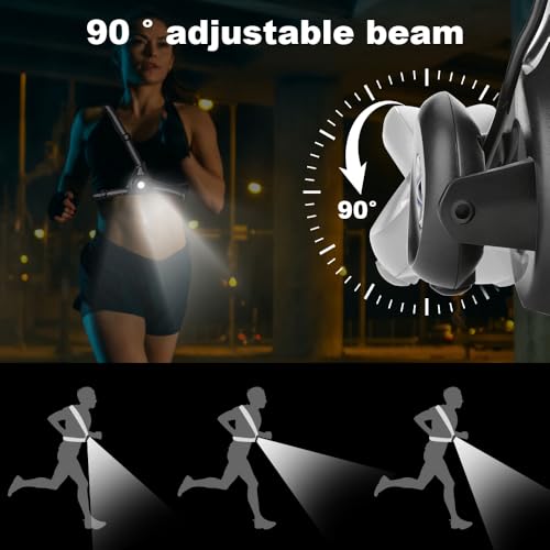 mizikuu Luz de Carrera Recargable por USB, 2000mAh Luces Running para Correr por la Noche 3 Modos 350 Lúmenes Luz Led Frontal Correr Ajustable en 90° Lámpara de Pecho con Tirantes Reflectantes - imagen 2