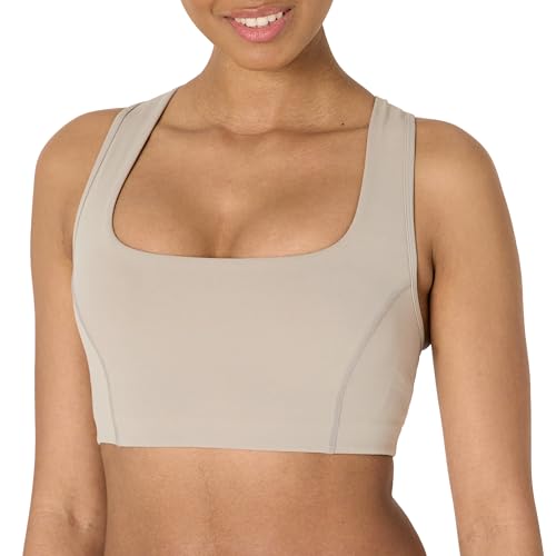 Amazon Essentials Damen Active FormFlex Buttery Soft Sport-BH mit Racerback und eckigem Ausschnitt, für leichten Halt, Taupe, M