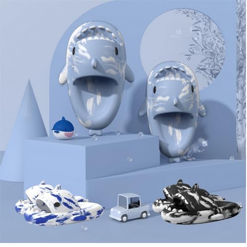 Image of allgala Shark Slides for Women Men and Big Kids Novelty Soft Slippers Open Toe Shark Sandals Cushioned Slides Beach Pool Shower Cruise Slippers with Comfy Cushioned Thick Sole