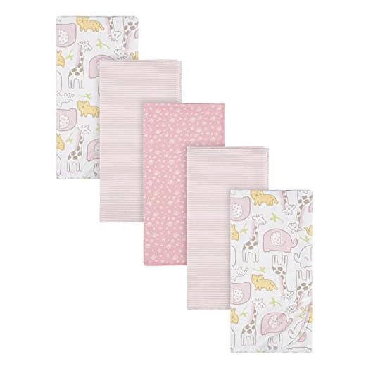 Gerber Girls Newborn Infant Baby Toddler Nursery 100% Cotton Flannel Receiving Swaddle Blanket, Pink Safari, Pack of 5