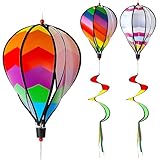 5 Pcs Hot Air Balloon Wind Spinners Rainbow Spinner Wind Chime Garden Windmill Spinner Kinetic Hanging Decor for Lawn Yard (Strip Style)