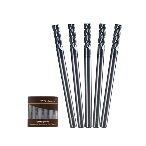 Image of 1 /8 inch Carbide Square Nose End Mill Set (5 Pcs), 4 Flute CNC Mill Bits Tools for DIY & Professional, Solid Carbide Cutter (Tungsten Carbide + Cobalt) for Milling Steel and Metals (5Pcs, 1 /8)