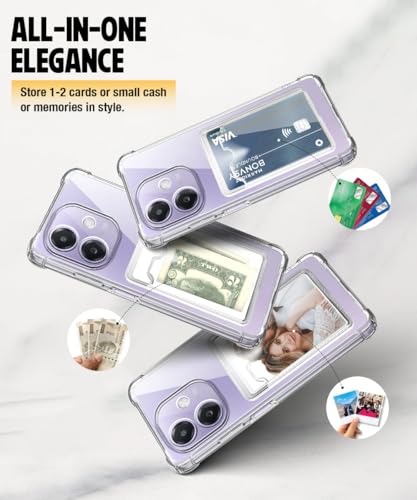 Image of WOW IMAGINE Transparent Back Cover Case for Oppo A3x 5G | A3x 4G | A3 5G | Flexible Built-in Slim Card Pockets Wallet | 360 Camera Protection TPU | Soft Silicone Mobile Cover - Transparent