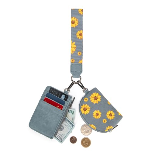 Image of Wrangler KeyChain Wristlet Wallets for Women Sunflower Floral Dual Pouch Wristlet Western Credit Card Holder Wallet with Zipper Pocket