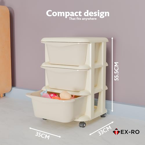 Image of TEX-RO Modular Drawer Storage Organizer | Plastic Chest of Drawers for Kitchen Storage Cabinet | Multi-Layer Storage Drawer Cabinet & Drawers Organisers for Home, Office, Kids (Cream, 3 Layer)