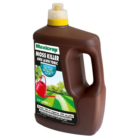 Maxicrop 86600259 Moss Killer & Lawn Tonic, 2.5L - Fast Acting 2-in-1 Moss Killer and Lawn Re-Growth Tonic - with Natural Seaweed Extract - Improves Lawn Health and Strong Rooting - Garden Care Cover