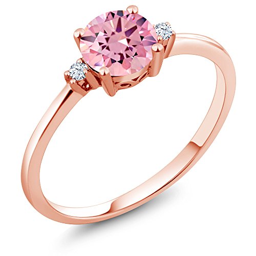 Gem Stone King 10K Rose Gold Pink Zirconia and White Created Sapphire Solitaire Engagement Ring For Women (1.53 Cttw, Round 6MM, Gemstone Birthstone, Available in Size 5,6,7,8,9)
