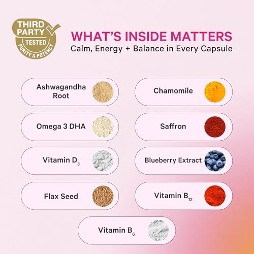 Pink Stork Cortisol Complex for Women - Adaptogenic Adrenal + Stress Support - 300mg Organic Ashwagandha, Algae DHA, Saffron, Methylated B Vitamins - Non-Drowsy - Mood + Hormone Balance - 60 Capsules