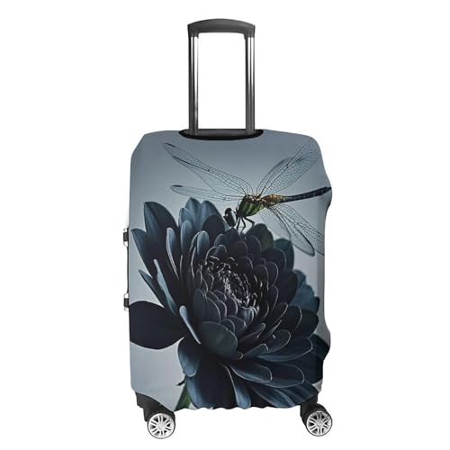Black Flowers And Dragonfly Printed Luggage Cover Protector, Fits 18-32 Inch Luggage4