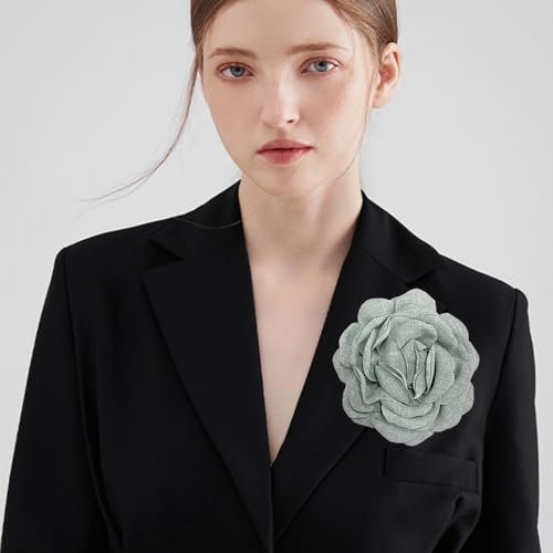 Image of Dainty Fabric Peony Flower Brooches Pin Delicate Camellia Flower Brooch Classic for Women Wedding Party Dance Banquet Elegant Lapel Pins Dress Suit Ceremony Clothes Accessories Jewelry Gifts 100mm