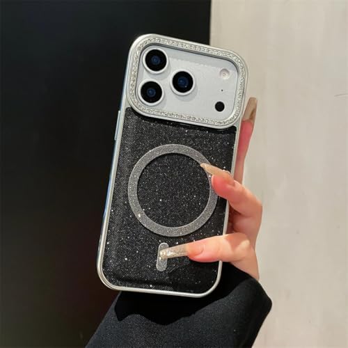 Coque luxe paillettes iPhone 15 Pro strass de prestige et charge magnétique
