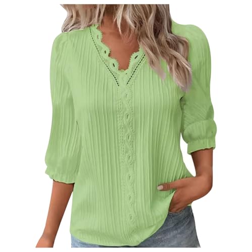 Spring/Summer : Elegant Cut Out 3/4 Sleeve Blouse for Women | Fashionable Resort Blank Shirts (Light Green, XXXXXL)