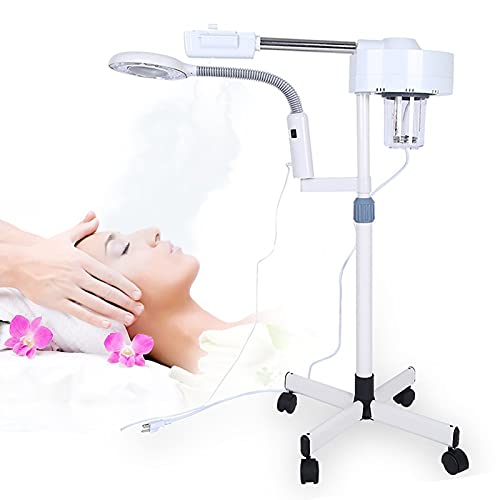 Vapeur Facial Sauna Machine à Vapeur de Sauna Facial avec 4 Roues et Bras Pivotant Réglable pour Skincare Beauté Manucure Salon de Tatouage Spa, avec 5X Grossissante Loupe LED, Prise EU