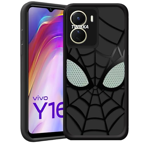 Image of Stylish Spider Back Case Cover Compatible for Vivo Y16 / Vivo Y56 / Vivo T2x 5G | Spidey Face Mask Case | Soft Silicone | Camera & Full Body Protection | Shock Proof | (Black)