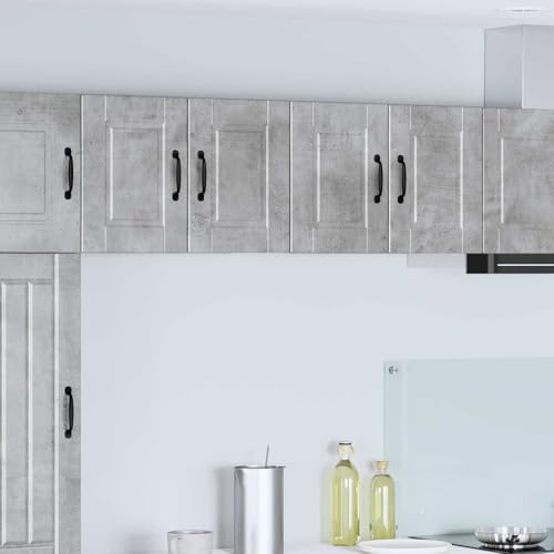 Fecpoo Armario de cocina de 2 piezas de hormigón gris 60 x 31 x 40 cm de madera con 4 puertas y 4 estantes – Interior