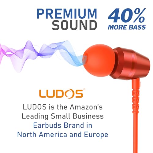 Image of LUDOS OMNITONE Wired Earbuds in-Ear Headphones, 5 Year Warranty, Earphones with Microphone, 3.5 mm Jack Corded Ear Buds, Videoconference for iPhone, Samsung, Laptop, Kids, School Students - Coral
