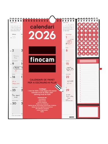 Finocam - Calendario De Pared 2026 Plus Mes Vista Enero - Diciembre 12 Meses Calendario 2026 Para Anotar Planificador Mensual Neutro Catalán