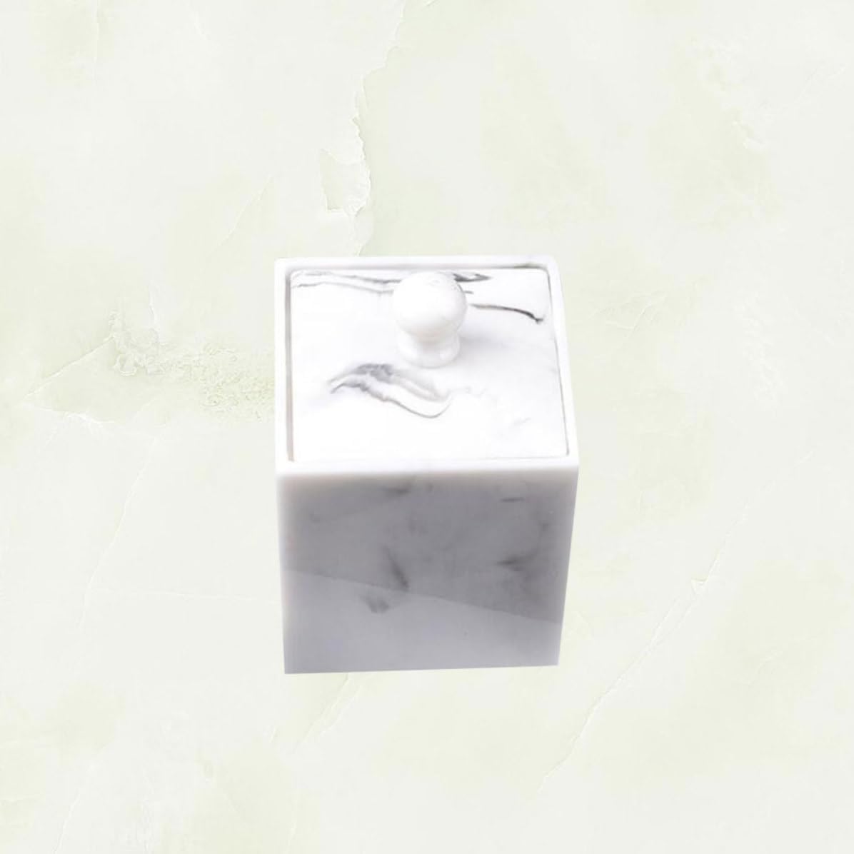 YARNOW Resin Cotton Swab Storage Box with Modern Marble Design, Space Saving Organizer for Cotton Pads and Small Accessories, White Holder for Home Bathroom Use image 5